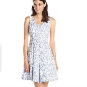 Taylor Blue and White Sleeveless V-Neck Sundress